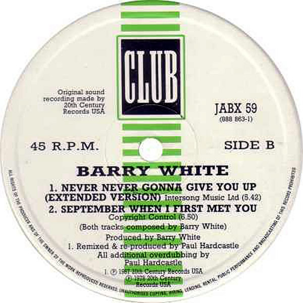 BARRY WHITE - Never, Never Gonna Give You Up Paul Hardcastle Remix