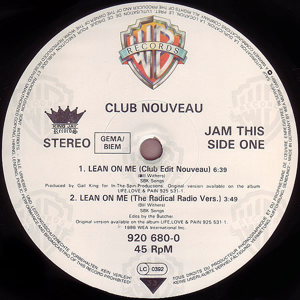 CLUB NOUVEAU - Lean On Me Remix Music On Click - Warner Bros. Records