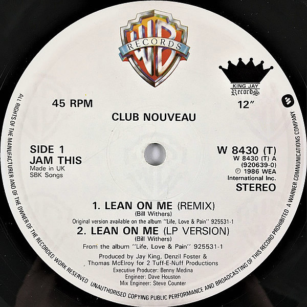 CLUB NOUVEAU - Lean On Me Music On Click - Warner Bros. Records