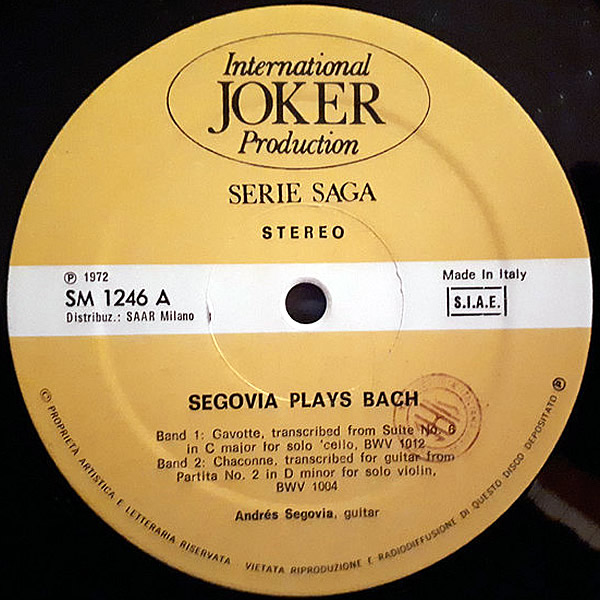 ANDRES SEGOVIA - Segovia Plays Bach